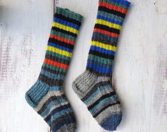Knit Wool Socks Hand Knit Mens Grey White by ...