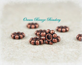7mm Daisy Spacer Beads . 100 For You . Antiqued Copper