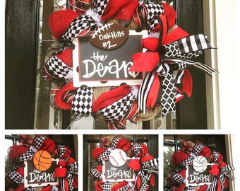 Multi-Sport Burlap wreath // Football Wreath // Basketball Wreath // Baseball Wreath // Volleyball // High school wreath // Interchangeable