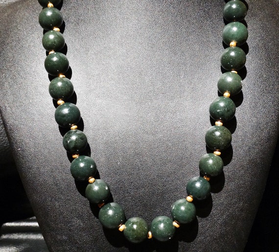 Black Jade Necklace 16mm Nephrite Beads by ElegantArtifacts