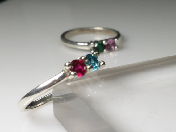 Mother's ring with 2ea 4mm lab created birthstones. 2,3,4 and 5 stone rings are available in other listings.