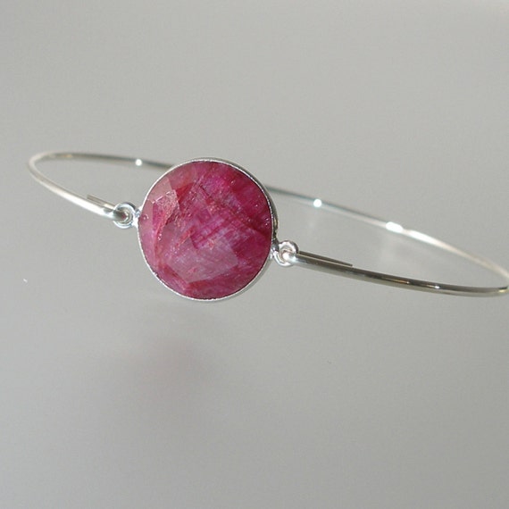 Items similar to Ruby Silver Bangle Bracelet, Silver Bangle Bracelet ...