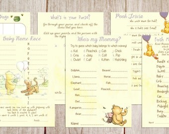Printable Winnie the Pooh Baby Shower Game Package, Classic Winnie the Pooh, Baby Shower Game