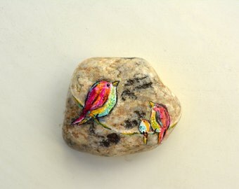 Hand painted stone. Home decor. Painted rock art. Unique gift. Bird painting.