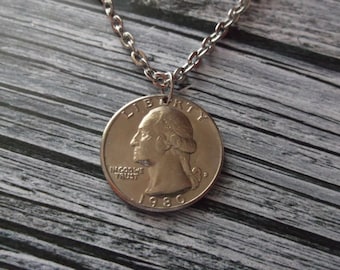 US Quarter Coin Necklace - 1980 US Quarter Coin Pendant - 1980 Coin Necklace - 35 yr Anniversary Gift
