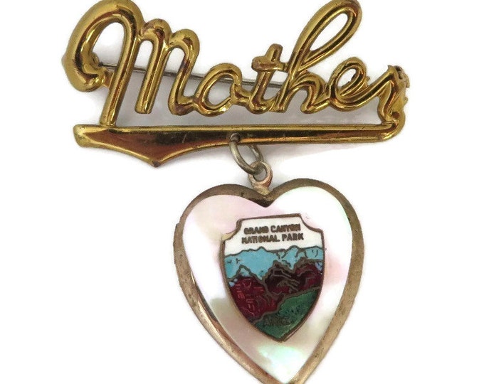 ON SALE! Vintage Mother Locket, Gold Tone Grand Canyon Souvenir MOP Locket Brooch
