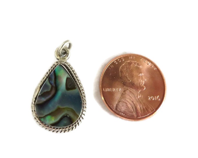 Sterling Silver Abalone Pendant, Vintage Teardrop Pendant Necklace