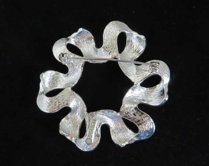 Sarah Coventry Ribbonette Brooch, Vintage Silver Tone 1970s Pin