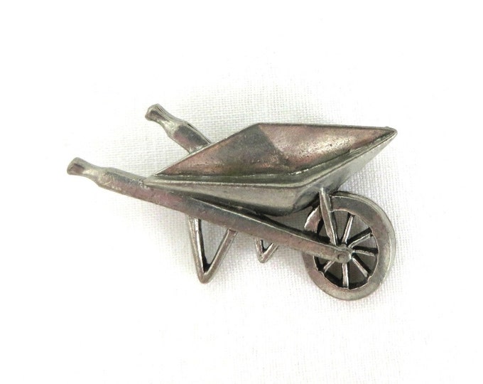 CLIFT Pewter Wheelbarrow Brooch, Vintage Pin