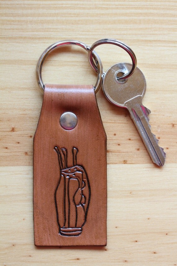 Golf Bag Keychain Hand Carved Leather Key by TinasLeatherCrafts