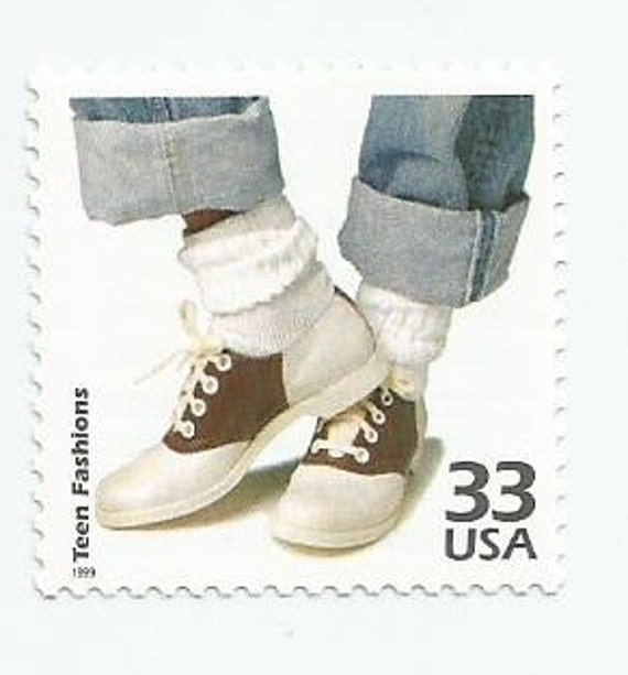1 1950s Teen Fashion Jeans Bobby Socks Saddle Shoes Used Postage Stamp from LarkroseInspirations