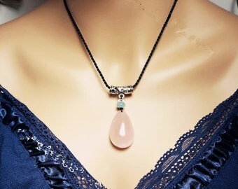 Rose Quartz Necklace Genuine Rose Quartz Drop Pendant Heart Chakra Healing