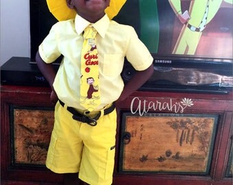 Handmade Curious George adjustable necktie / Curious George Bow tie.Photo prop / Curious George Cake Smash / Made in USA