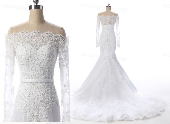 Long Sleeves Elegant Wedding Dress Handmade by customdress1900