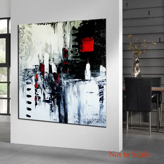 Large Abstract Painting Black And White By Modernarthomedecor