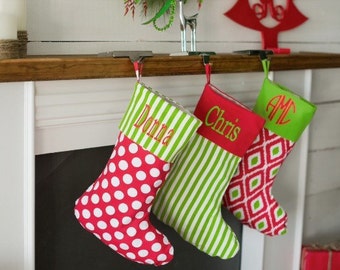 Monogram Christmas Stocking, Personalized Chirstmas stockings, Embroidered Chirstmas Stocking, Chevron, Polka Dot, Stripe, Aztec