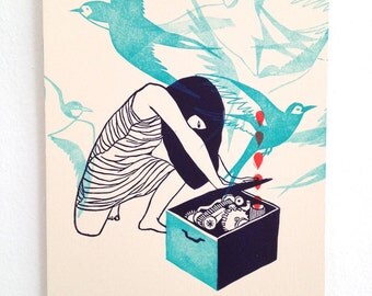 Pandora - linocut