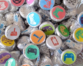 Video Game Party, Candy Stickers, Birthday, Gamer Party, Kiss Labels, Party Favors, Printed
