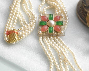 Collier Ethnique Multi-rang Vintage – Perles Années 70 – Couleur Bordeaux