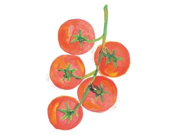 Tomatoes Watercolor Painting, Red Home Decor, Botanical Watercolor, Kitchen Wall Art, Fruit Art Print, Kitchen Wall Decor