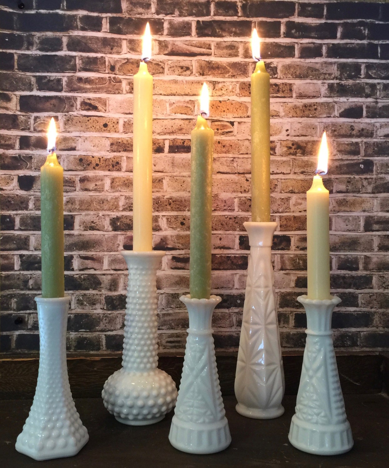 Milk Glass Vases White Set of 5 Candleholder Rustic Decor