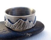 silver mountain range ring, outdoor wedding ring silver promise ring, landscape ring, silver wedding band, individual mountain ring for men