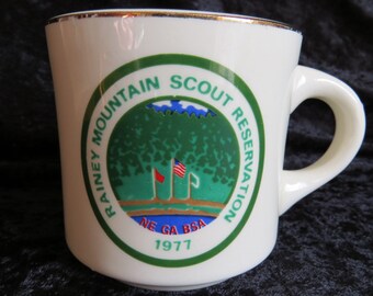 Boy Scouts of America Mug 1977 Rainey Mountain Scout Reservation NE GA BSA Collectible Camp Souvenir Coffee Tea Cup