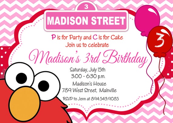 Elmo Girl Birthday Invitations 3