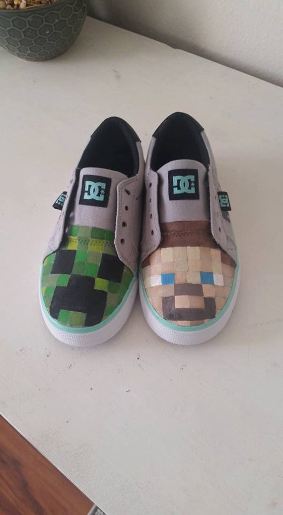Items similar to Minecraft, steve and creeper hand painted shoes. on Etsy