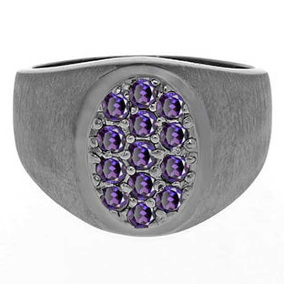 Men's Alexandrite Gemstone Ring In Black Rhodium White