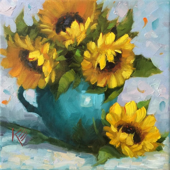 Sunflowers in Blue painting floral still life