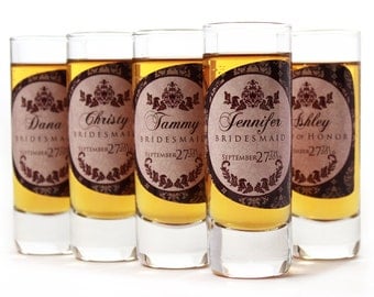 Bridesmaid Gift // 4 Personalized Shot Glasses for your Bridesmaid or Maid of Honor
