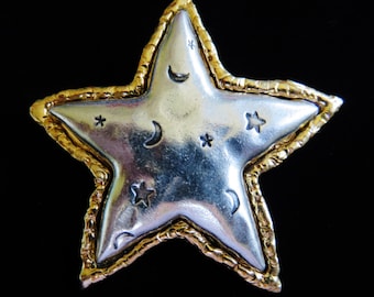 Stunning Two Tone JJ Celestial Star Brooch Pin