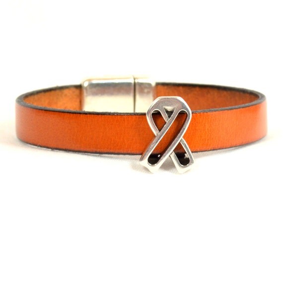 Kidney Cancer Awareness Bracelet Orange 10mm Flat Leather