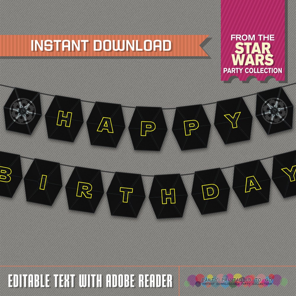 Star Wars Party Printable Birthday Banner with Spacers Tie