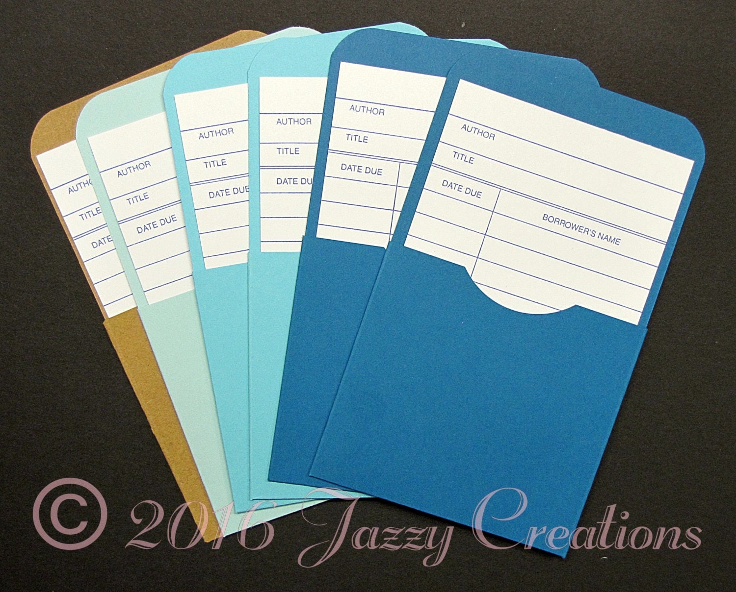 Set of 6 Library Card Holders Library Card by RachelJazzyCreations