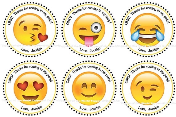 12 Personalized Emoji smiley face Birthday Party Favor Thank