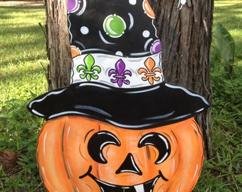 Pumpkin Door Hanger Witch Hat Fleur de lis Halloween Fall Door Hanger Door Wreath Decoration Jack-o-Lantern
