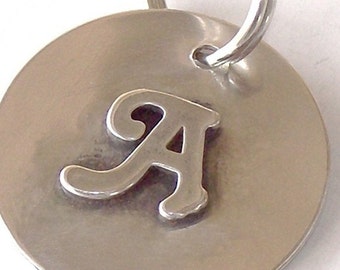 Sterling Silver Initial Dog ID Tag in Two Sizes - Custom Pet Tag, Pet ID Tag - Tags for Dogs