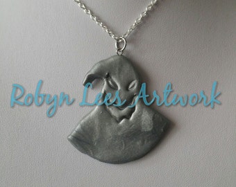 Silver Polymer Clay Nightmare Before Christmas Style Oogie Boogie Monster Necklace on Silver Crossed Chain