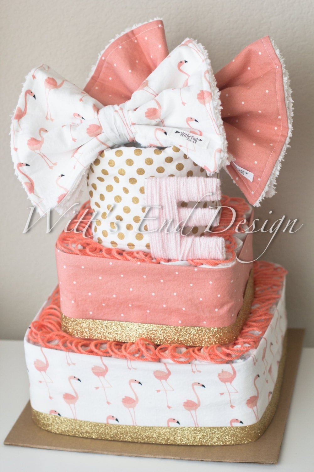 NEW Flamingo Baby Girl 3-tier Square Diaper Cake or Shower