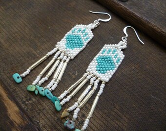 Native American Beaded Earrings with Turquoise