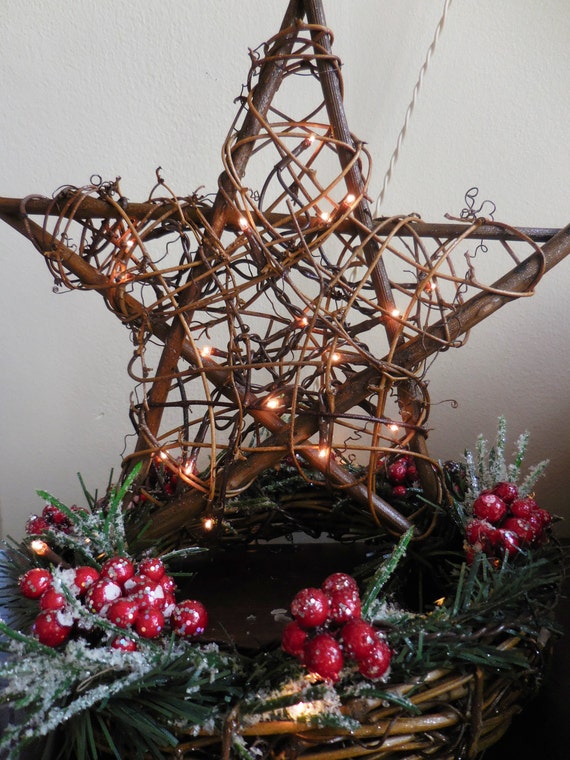 Grapevine star lighted star Christmas decor. Holiday decor