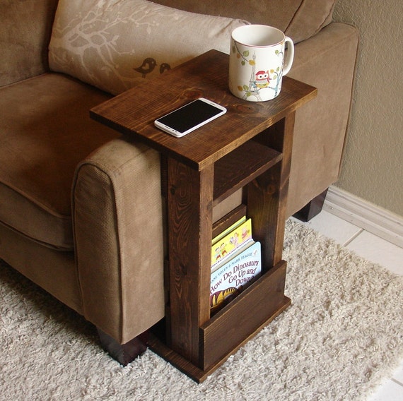 Sofa Chair Arm Rest Table Stand II with Shelf and Storage Pocket for Magazines