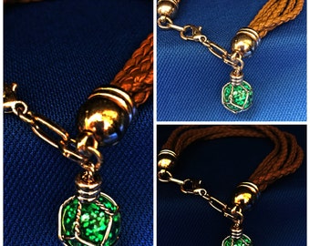 Glow Bracelet with UV Torchlight Included Glow in the Dark Jewelry Glowing Pendant Green Glow Multi-Layered Brown Braided Leather Gift