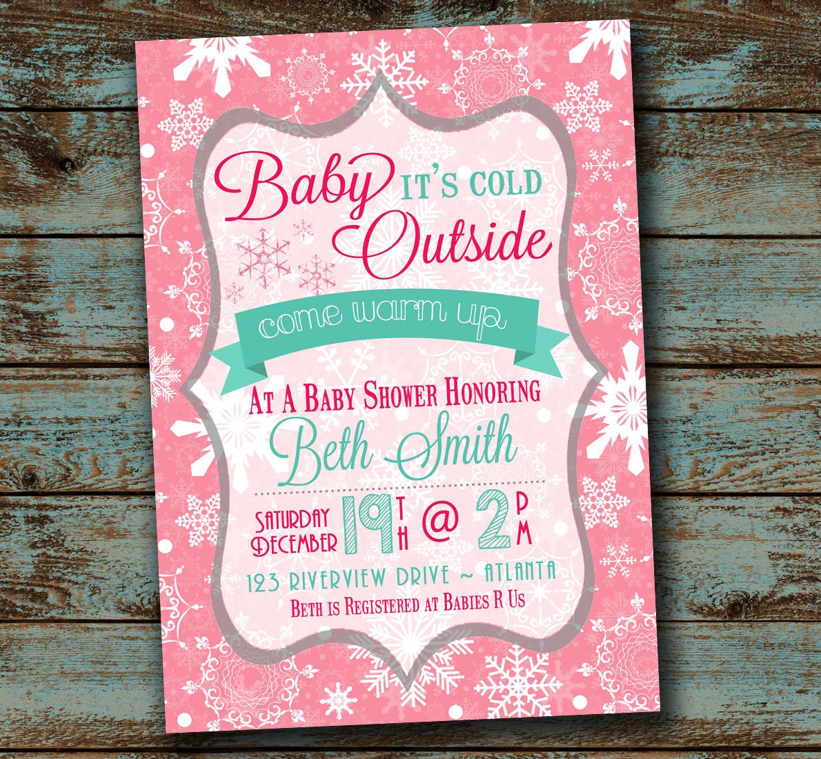 Baby It's Cold Outside Baby Shower invitation Pink Blue