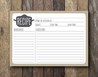 5x7 Colorful Simple Printable Recipe Card Instant Digital