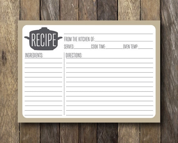 Printable 5x7 Recipe Card Instant Download Recipe Card