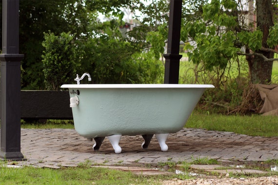 Antique 1929 Refinished 4.5' Clawfoot Bathtub Green by readytore