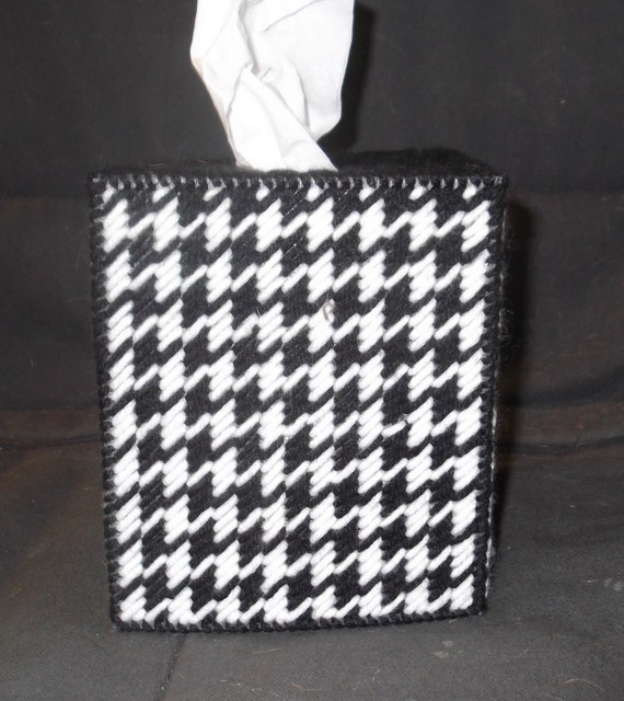 Black and White Houndstooth Check Tissue Box Cover by TissueMart